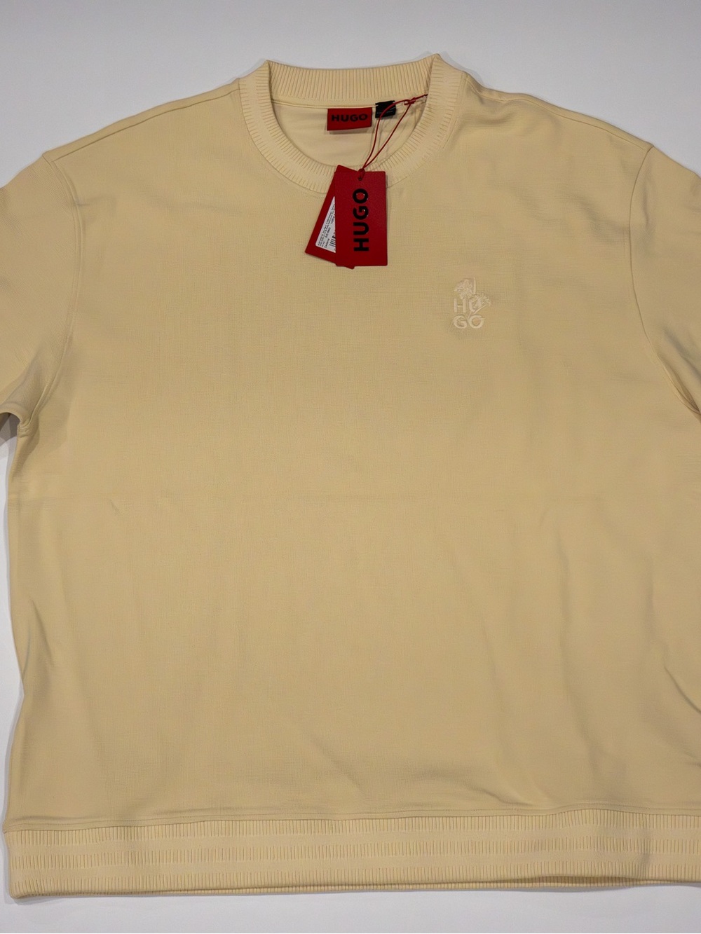 HUGO BOSS mini logo Cream Crewneck Sweatshirt with Red Tag